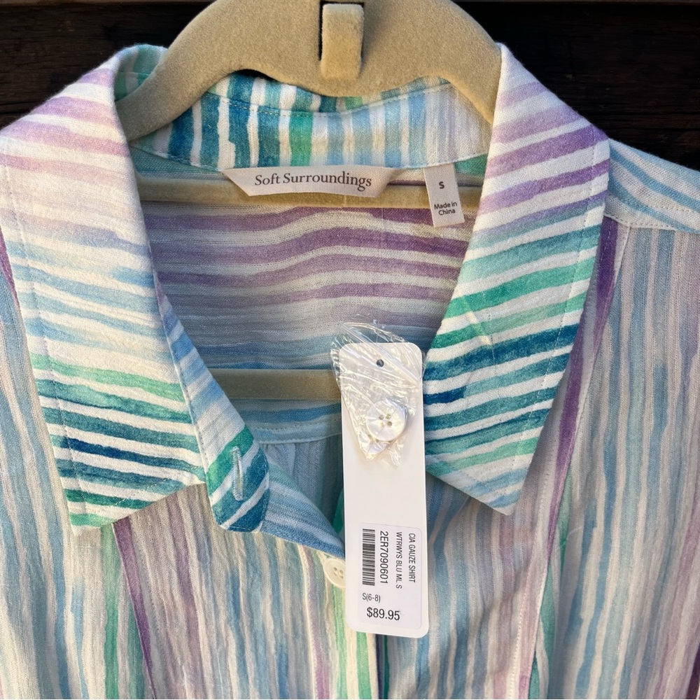 Soft Surroundings Cia Gauze Multicolor Striped Blouse Sz S - Picture 5 of 11